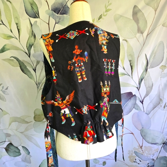 Women's Black Vest with Colorful Patterns - Picture 6 of 6